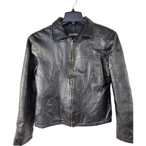 Jillian Valentina woman’s black zipper genuine leather jacket size M